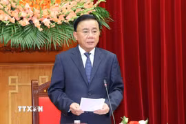Đồng chí Trần Cẩm Tú, Ủy viên Bộ Chính trị, Thường trực Ban Bí thư phát biểu tại buổi tiếp. (Ảnh: Phương Hoa/TTXVN)