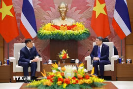 Thủ tướng Lê Minh Hưng hội kiến Nhà vua Vương quốc Thái Lan Maha Vajiralongkorn Phra Vajiraklaochaoyuhua và Hoàng hậu. (Ảnh: Dương Giang/TTXVN)
