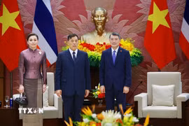 Thủ tướng Lê Minh Hưng hội kiến Nhà vua Vương quốc Thái Lan Maha Vajiralongkorn Phra Vajiraklaochaoyuhua và Hoàng hậu. (Ảnh: Dương Giang/TTXVN)