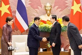 Chủ tịch Quốc hội Trần Thanh Mẫn hội kiến Nhà vua Thái Lan Maha Vajiralongkorn Phra Vajiraklaochaoyuhua và Hoàng hậu. (Ảnh: Doãn Tấn/TTXVN)