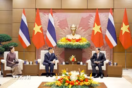Chủ tịch Quốc hội Trần Thanh Mẫn hội kiến Nhà vua Thái Lan Maha Vajiralongkorn Phra Vajiraklaochaoyuhua và Hoàng hậu Suthida Bajrasudhabimalalakshana. (Ảnh: Doãn Tấn/TTXVN)