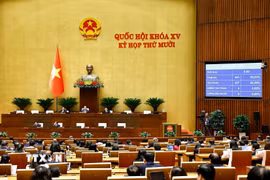 Quốc hội biểu quyết thông qua Luật sửa đổi, bổ sung một số điều của Luật Lý lịch tư pháp. (Ảnh: Doãn Tấn/TTXVN)