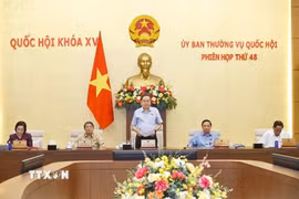 Chủ tịch Quốc hội Trần Thanh Mẫn phát biểu bế mạc Phiên họp thứ 48 của Ủy ban Thường vụ Quốc hội. (Ảnh: Doãn Tấn/TTXVN)