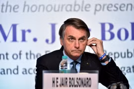 Ông Jair Bolsonaro, lúc đang là Tổng thống Brazil, phát biểu tại một sự kiện ở New Delhi, Ấn Độ ngày 27/1/2020. (Ảnh: ANI/TTXVN)