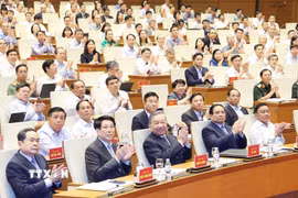Tổng Bí thư Tô Lâm và các đại biểu tham dự Hội nghị tại điểm cầu chính Phòng họp Diên Hồng, Nhà Quốc hội, Hà Nội. (Ảnh: Thống Nhất/TTXVN)