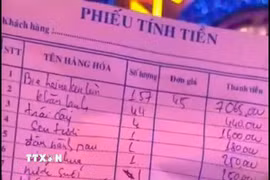 Phiếu tính tiền hơn 14 triệu đồng của quán karaoke T.C được khách hàng đăng lên mạng xã hội. (Ảnh: TTXVN phát)