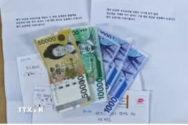 (Tư liệu) Đồng won của Hàn Quốc. (Ảnh: Yonhap/TTXVN)