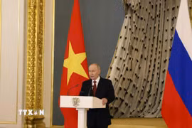 Tổng thống Liên bang Nga Vladimir Putin phát biểu. (Ảnh: Thống Nhất/TTXVN)