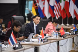 Thứ trưởng Bộ Ngoại giao Đặng Hoàng Giang, Trưởng đoàn Quan chức cao cấp (SOM) ASEAN Việt Nam phát biểu. (Ảnh: TTXVN phát)