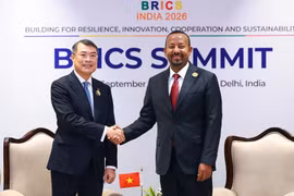 Thủ tướng Lê Minh Hưng gặp Thủ tướng Ethiopia Abiy Ahmed. (Ảnh: Dương Giang/TTXVN) 