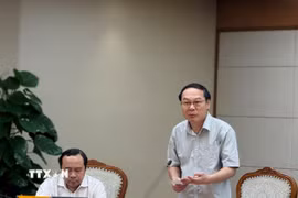 Thứ trưởng Bộ Nông nghiệp và Môi trường Lê Công Thành phát biểu tại cuộc họp. (Ảnh: Diệp Trương/TTXVN)