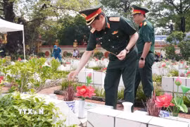 Trung tướng Nguyễn Đức Hưng, Ủy viên Trung ương Đảng, Chính ủy Quân khu 3 thắp hương tưởng nhớ các Anh hùng liệt sỹ tại Nghĩa trang liệt sỹ phường Trần Lãm (tỉnh Hưng Yên). (Ảnh: Nguyễn Công Hải/TTXVN)