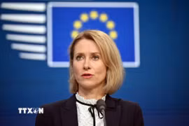 Đại diện cấp cao về chính sách an ninh và đối ngoại của Liên minh châu Âu (EU) Kaja Kallas trong cuộc họp báo tại Brussels, Bỉ. (Ảnh: Anadolu Agency/TTXVN)