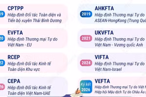 Các FTA Việt Nam tham gia tính đến tháng 10 năm 2026