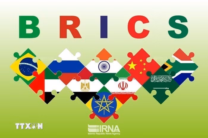 Quốc kỳ các nước thành viên BRICS. (Ảnh: IRNA/TTXVN)