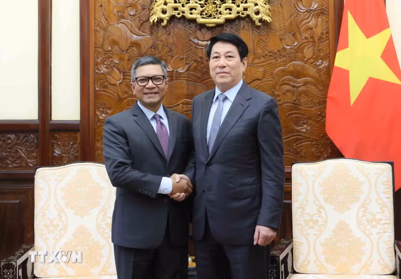Chủ tịch nước Lương Cường tiếp Đại sứ Indonesia Denny Abdi. (Ảnh: An Đăng/TTXVN)