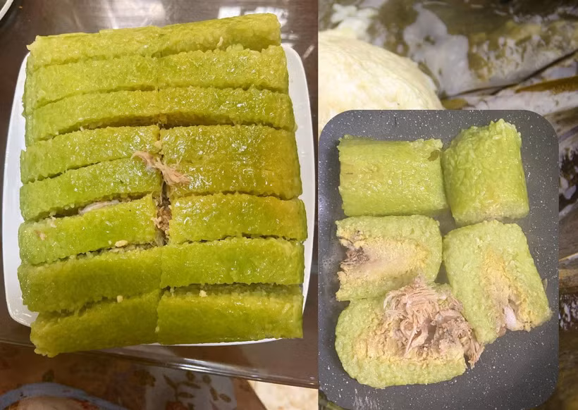 Bánh chưng được cắt thành lát trước khi rán. (Nguồn: Vietnam+)
