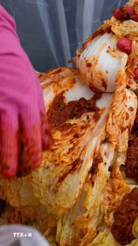 Người dân làm kimchi tại Seoul, Hàn Quốc. (Ảnh: THX/TTXVN)