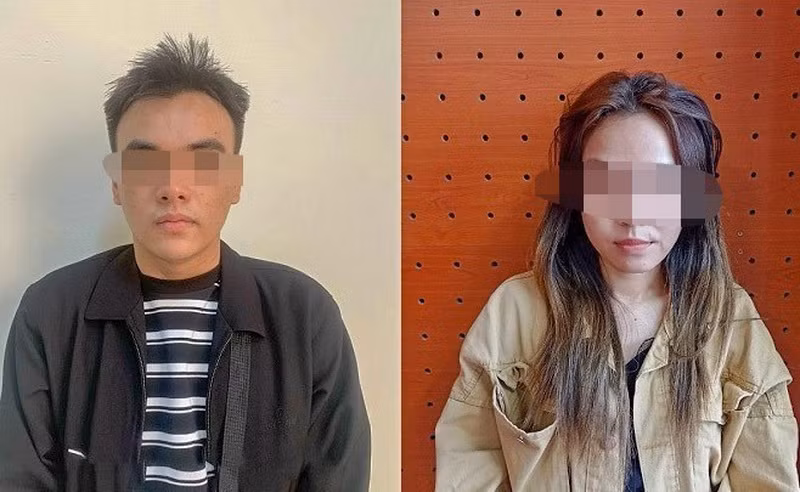 Hai đối tượng Võ Thị Thanh Lan và Nguyễn Tấn Long. (Ảnh: TTXVN phát)