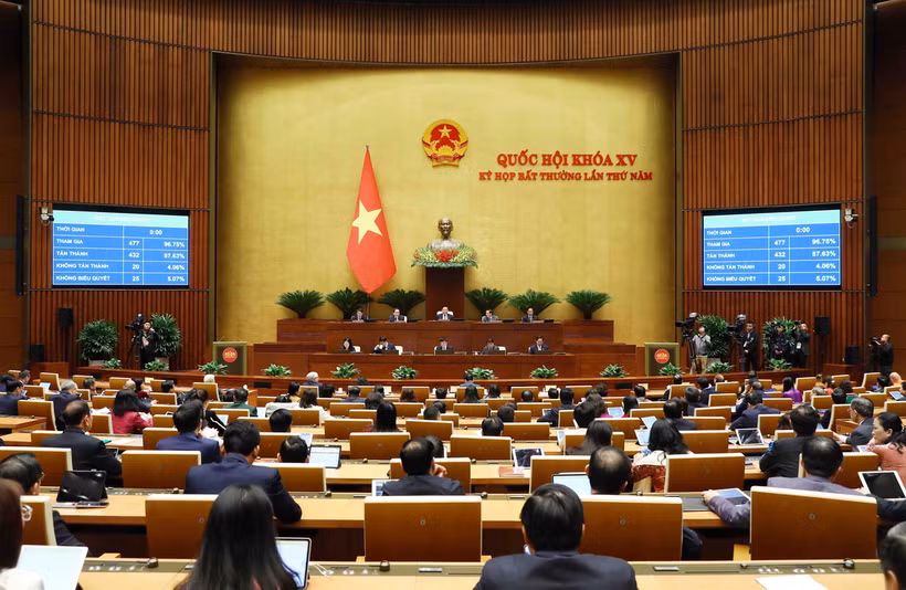 Quốc hội biểu quyết thông qua Luật Đất đai (sửa đổi). (Ảnh: Phạm Kiên/TTXVN)