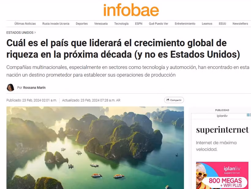 Bài viết trên Infobae, một trong những tờ báo nổi tiếng ở Argentina. (Ảnh: Diệu Hương/TTXVN)