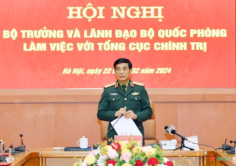 Đại tướng Phan Văn Giang phát biểu chỉ đạo tại buổi làm việc. (Nguồn: Báo Quân dội Nhân dân)