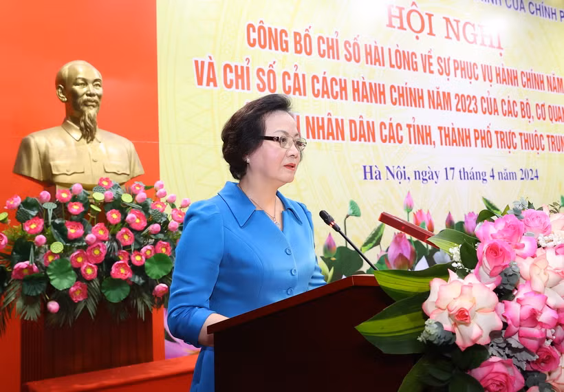 Bộ trưởng Bộ Nội vụ Phạm Thị Thanh Trà, Phó Trưởng ban Chỉ đạo cải cách hành chính của Chính phủ. (Ảnh: Văn Điệp/TTXVN)