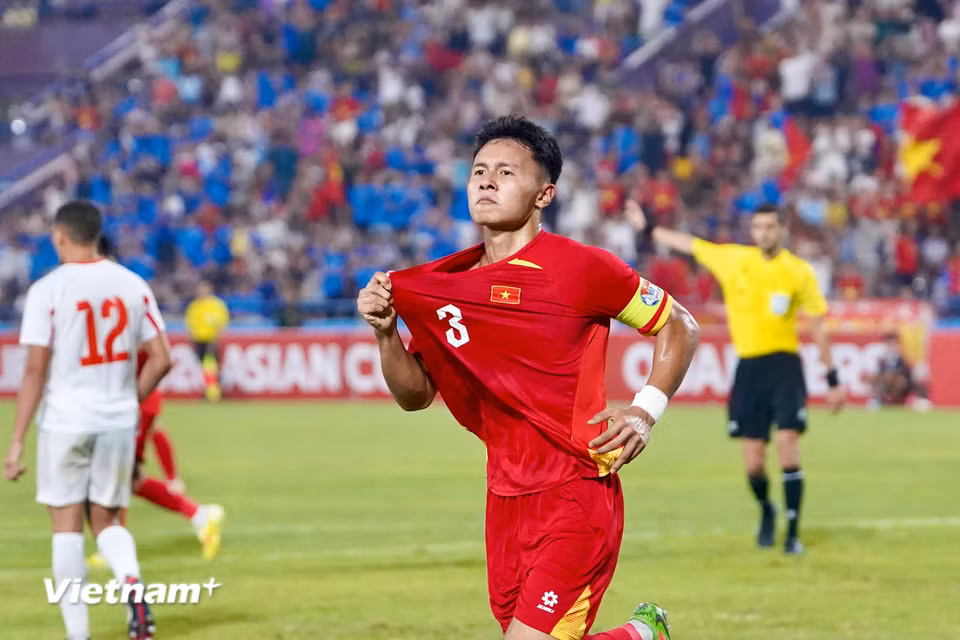 Những nỗ lực của U20 Việt Nam được chuyển hoá thành bàn thắng ở phút thứ 66, với pha lập công của đội trưởng Nguyễn Quốc Khánh. (Ảnh: Việt Anh/Vietnam+)
