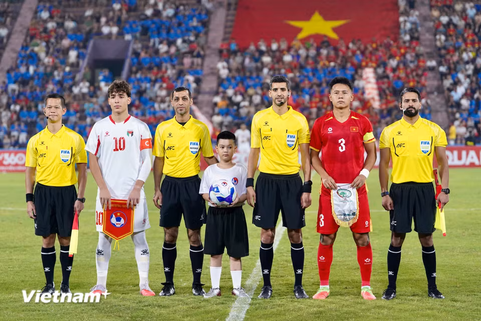 Tối 3/9, đội tuyển U20 Việt Nam tiếp đón U20 Palestine ở lượt trận thứ hai Vòng loại U20 châu Á 2027 trên sân Việt Trì, Phú Thọ. (Ảnh: Việt Anh/Vietnam+)