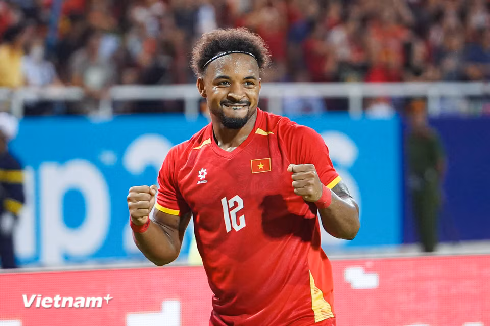 Niềm vui của chân sút mang áo số 12. (Ảnh: Việt Anh/Vietnam+)