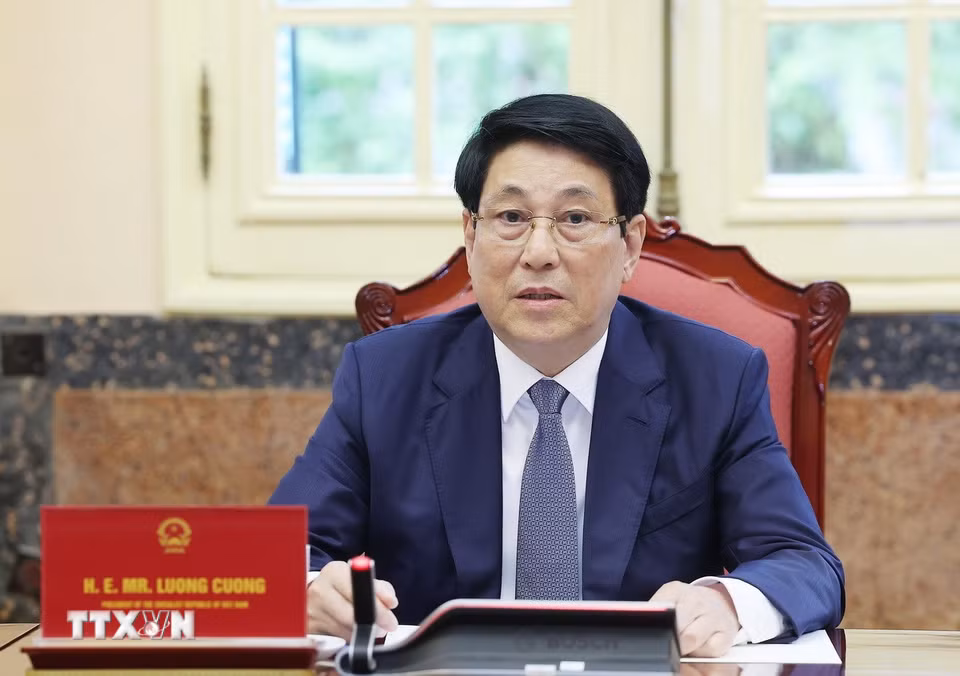Chủ tịch nước Lương Cường phát biểu. (Ảnh: Lâm Khánh/TTXVN)