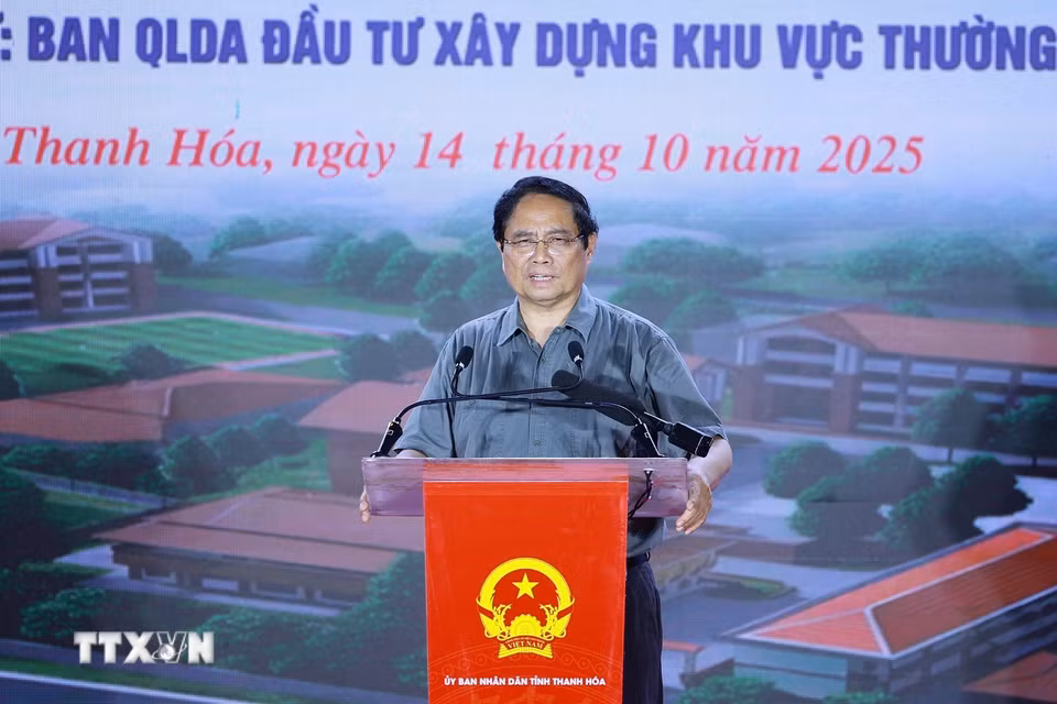 Thủ tướng Phạm Minh Chính phát biểu tại lễ khởi công. (Ảnh: Dương Giang/TTXVN)