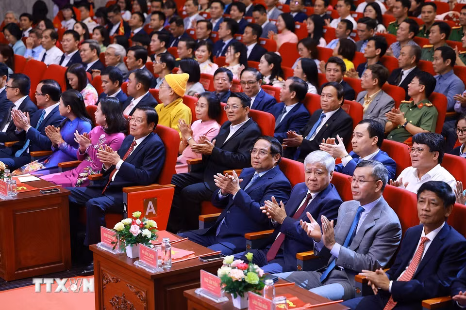 Thủ tướng Phạm Minh Chính dự Lễ trao Giải Báo chí toàn quốc phòng, chống tham nhũng, lãng phí, tiêu cực lần thứ 5. (Ảnh: Dương Giang/TTXVN)