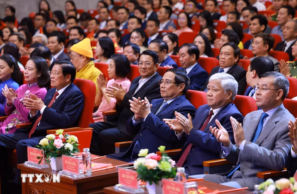 Thủ tướng Phạm Minh Chính dự Lễ trao Giải Báo chí toàn quốc phòng, chống tham nhũng, lãng phí, tiêu cực lần thứ 5. (Ảnh: Dương Giang/TTXVN)