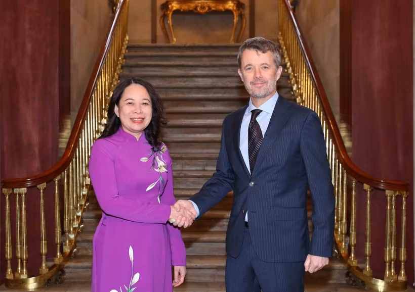 Phó Chủ tịch nước Võ Thị Ánh Xuân hội kiến Thái tử kế vị Đan Mạch Frederik. (Ảnh: An Đăng/TTXVN)