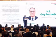 Tổng thống Liên bang Thụy Sĩ Guy Parmelin phát biểu. (Ảnh: Phạm Kiên/TTXVN)