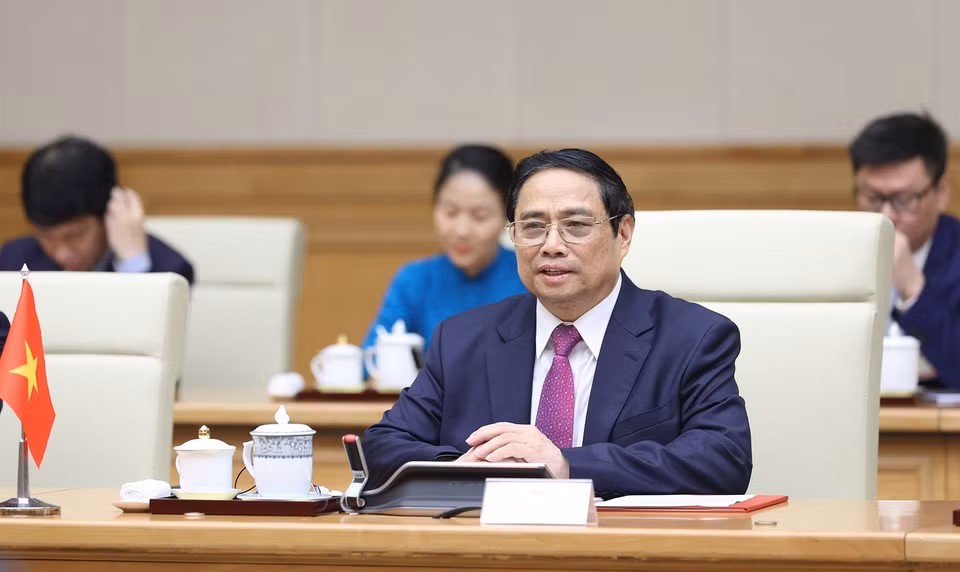Thủ tướng Phạm Minh Chính phát biểu tại cuộc hội đàm với Thủ tướng nước Cộng hòa Séc Petr Fiala. (Ảnh: Dương Giang/TTXVN)