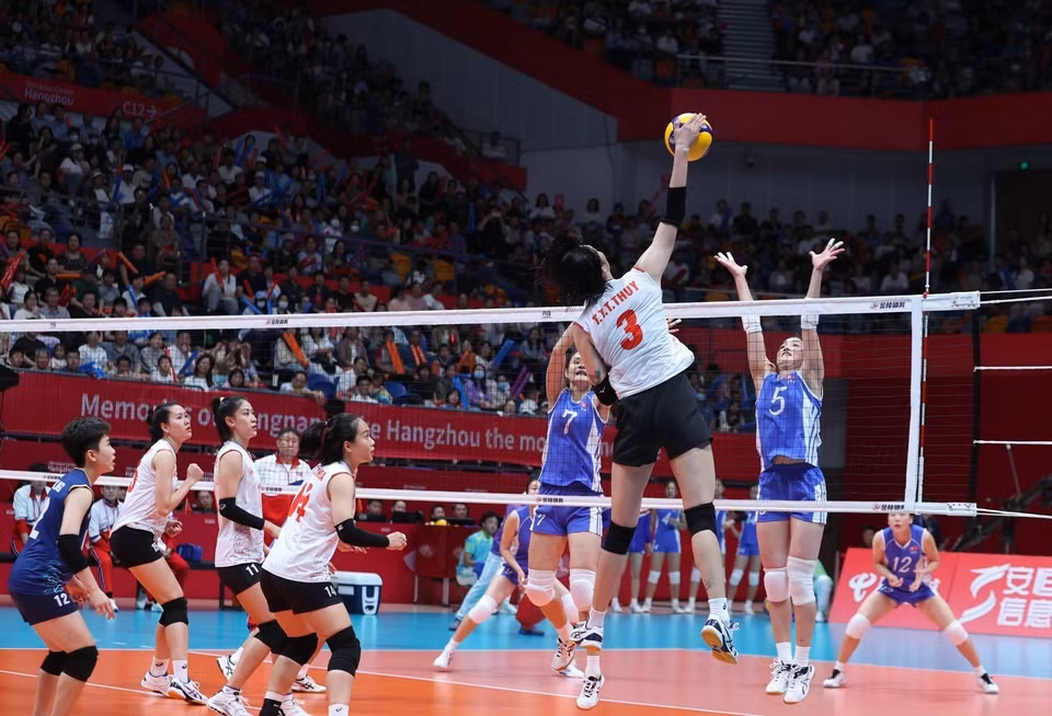 Đội tuyển Bóng chuyền Nữ Việt Nam đã giành chiến thắng 3-1 trước Đội tuyển Triều Tiên. (Ảnh: Hoàng Linh/TTXVN)
