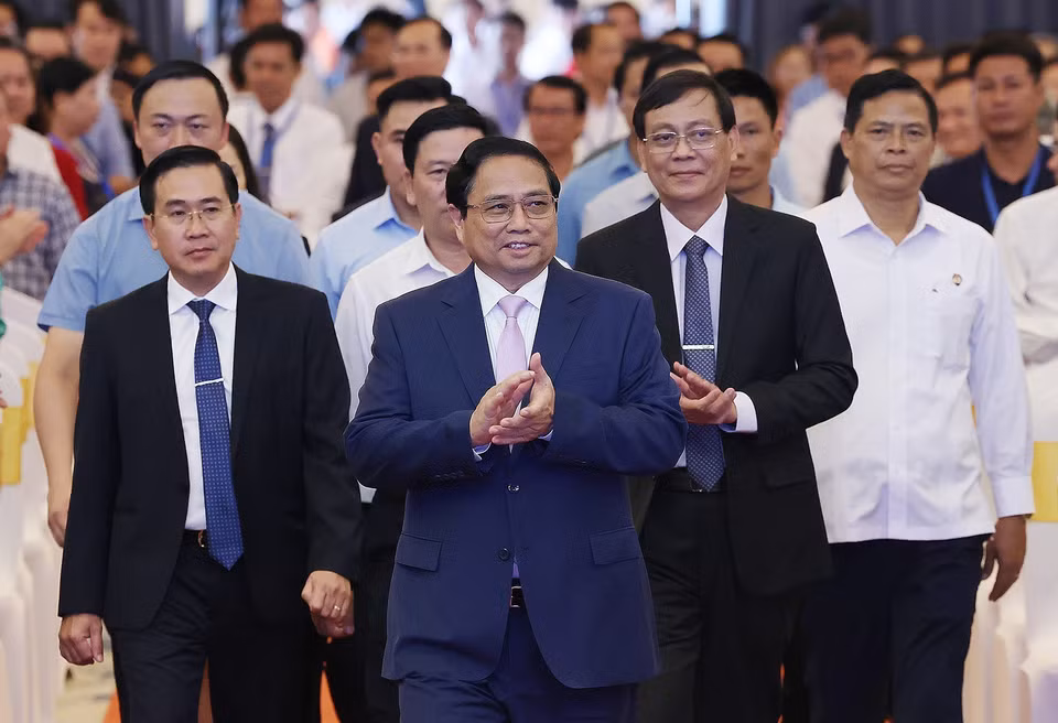 Sáng 28/4, Thủ tướng Phạm Minh Chính dự và phát biểu tại Hội nghị công bố quy hoạch tỉnh Ninh Thuận thời kỳ 2021-2030, tầm nhìn đến năm 2050 và xúc tiến đầu tư tỉnh Ninh Thuận với chủ đề “Ninh Thuận - Miền đất hội tụ những giá trị khác biệt.” (Ảnh: Dương Giang/TTXVN)