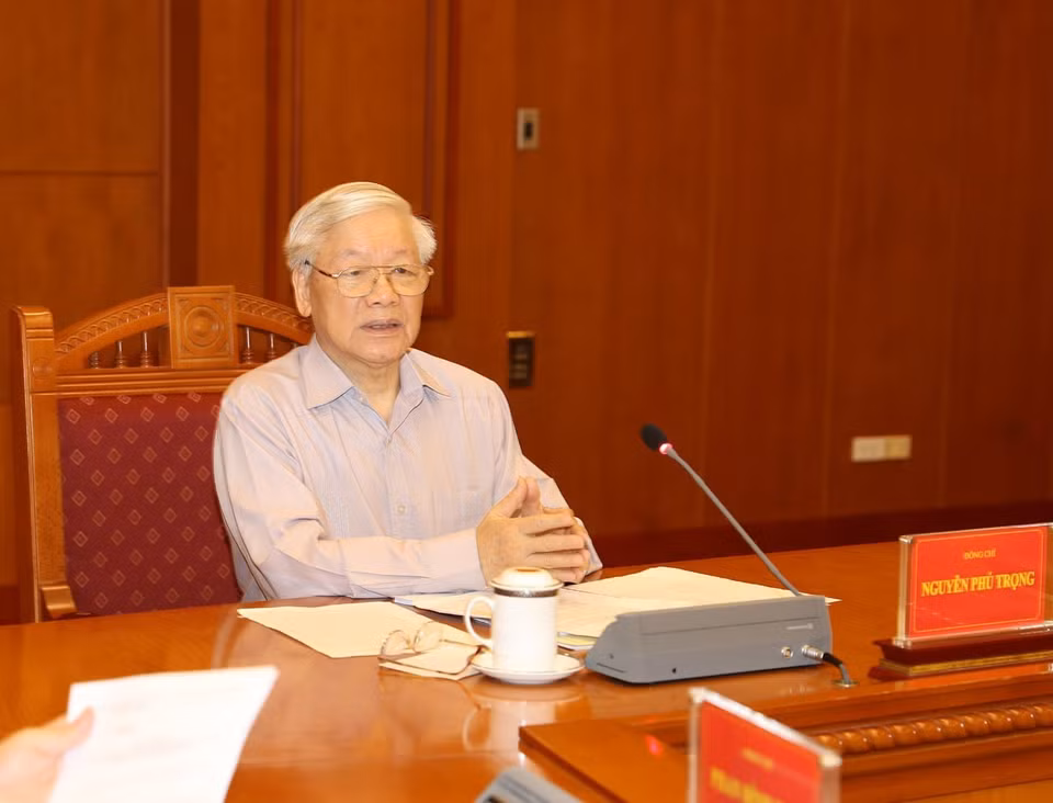 Tổng Bí thư, Chủ tịch nước Nguyễn Phú Trọng phát biểu chỉ đạo cuộc họp. (Ảnh: Trí Dũng/TTXVN)
