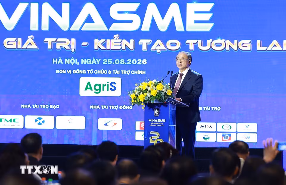 Chủ tịch Hiệp hội Doanh nghiệp nhỏ và vừa Việt Nam Nguyễn Văn Thân phát biểu. (Ảnh: Dương Giang/TTXVN)