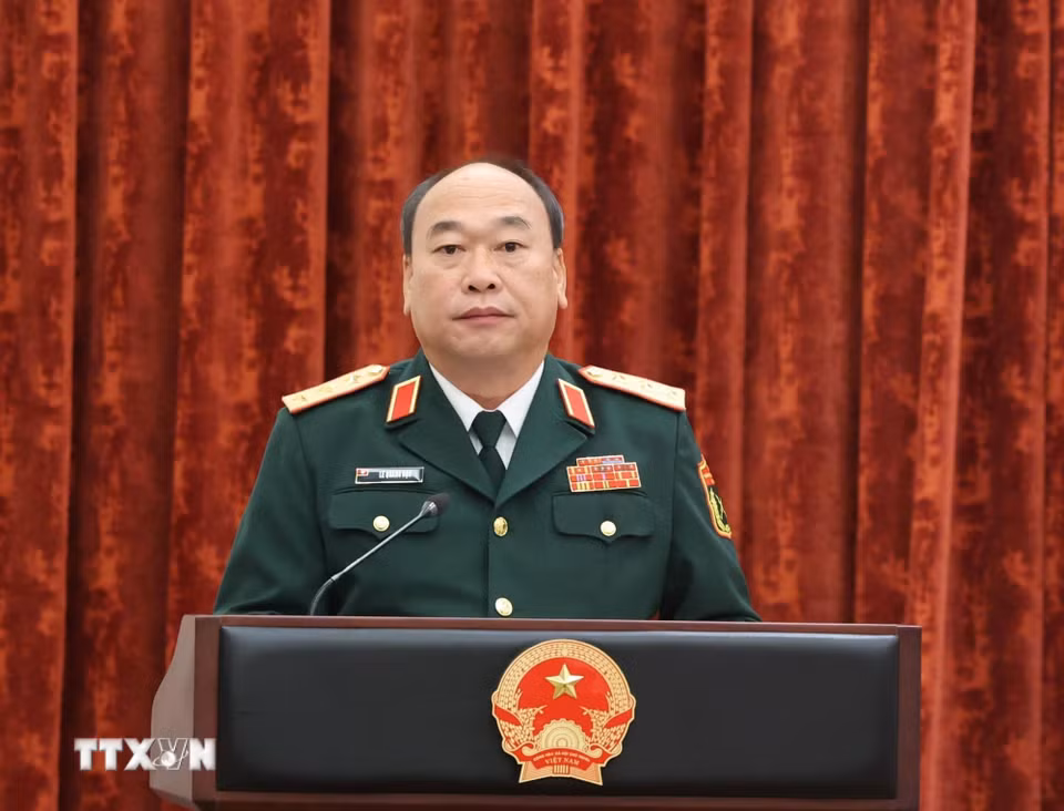 Thượng tướng Lê Quang Đạo, Phó Tổng Tham mưu trưởng Quân đội Nhân dân Việt Nam phát biểu nhận nhiệm vụ. (Ảnh: Thống Nhất/TTXVN)