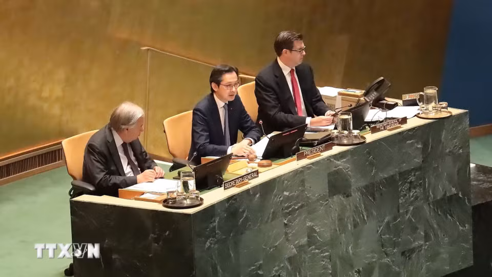 Năm 2026, Việt Nam lần đầu đảm nhiệm cương vị Chủ tịch Hội nghị kiểm điểm Hiệp ước Không phổ biến vũ khí hạt nhân (NPT) lần thứ 11. Trong ảnh: Đại sứ Đỗ Hùng Việt, Chủ tịch Hội nghị, điều hành phiên khai mạc (4/2026). (Ảnh: Thanh Tuấn/TTXVN)