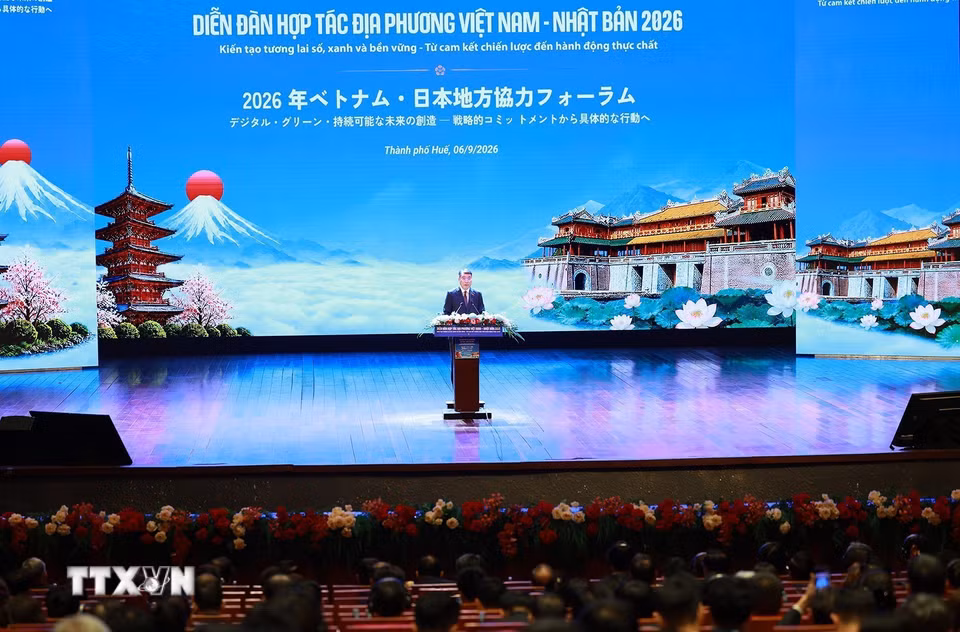 Thủ tướng Lê Minh Hưng phát biểu tại Diễn đàn Hợp tác địa phương Việt Nam-Nhật Bản năm 2026. (Ảnh: Dương Giang/TTXVN)