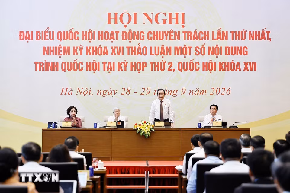 Chủ tịch Quốc hội Trần Thanh Mẫn và các Phó Chủ tịch Quốc hội chủ trì Hội nghị. (Ảnh: Doãn Tấn/TTXVN)