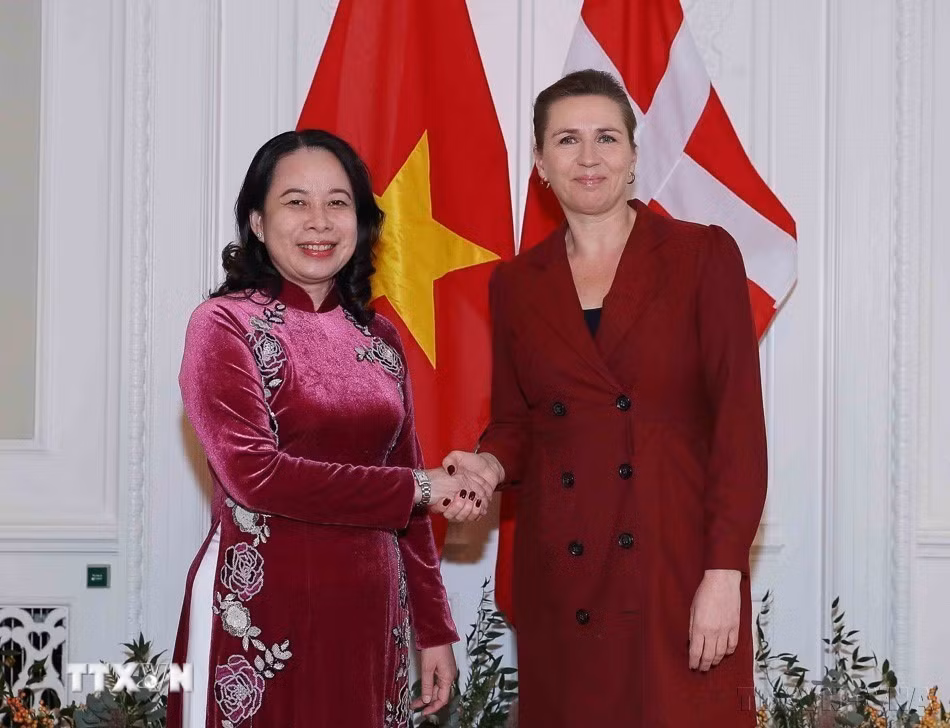 Trong chương trình thăm chính thức Vương Quốc Đan Mạch, chiều 21/11/2023, Phó Chủ tịch nước Võ Thị Ánh Xuân hội đàm với Thủ tướng Quốc vương Đan Mạch Mette Frederiksen. (Ảnh: An Đăng/TTXVN)