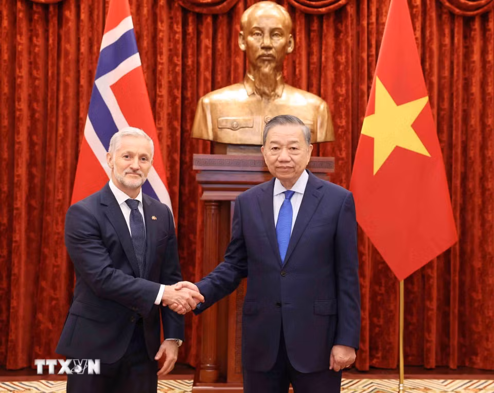 Tổng Bí thư, Chủ tịch nước Tô Lâm tiếp Đại sứ Vương quốc Na Uy Stein Iversen. (Ảnh: Thống Nhất/TTXVN)