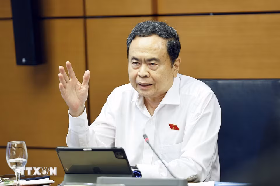 Chủ tịch Quốc hội Trần Thanh Mẫn, đại biểu Quốc hội Thành phố Hồ Chí Minh phát biểu. (Ảnh: Doãn Tấn/TTXVN)
