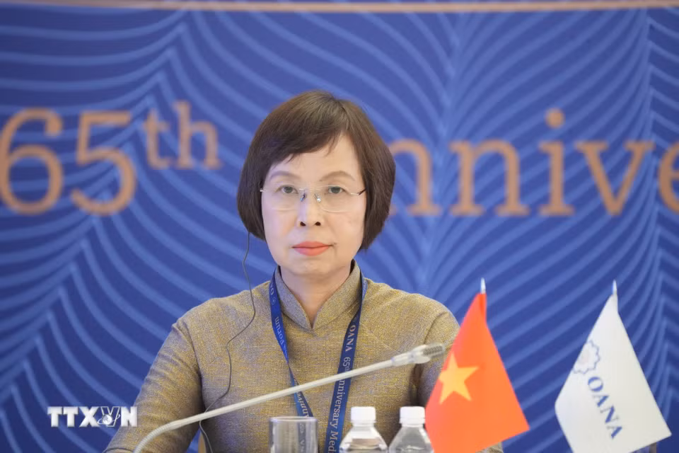 Tổng Giám đốc TTXVN Vũ Việt Trang tại Phiên toàn thể kỷ niệm 65 năm OANA. (Ảnh: Văn Hiếu/TTXVN)