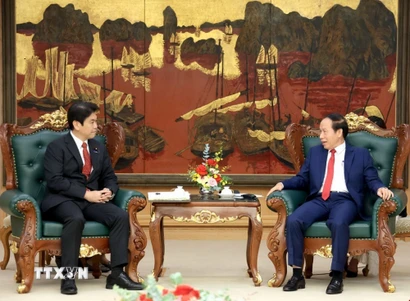 Phó Thủ tướng Lê Tiến Châu tiếp ngài Matsumoto Yōhei, Bộ trưởng Giáo dục, Văn hóa, Thể thao, Khoa học và Công nghệ Nhật Bản. (Ảnh: Tuấn Anh/TTXVN)